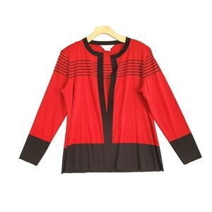 NWOT Misook Exclusively Women's Red Round Neck Long Sleeve Knit Open Cardigan M